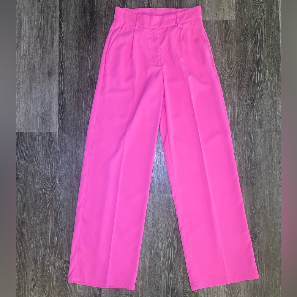 Vibrant Pink Women's Wide Leg Slacks, Barbiecore
